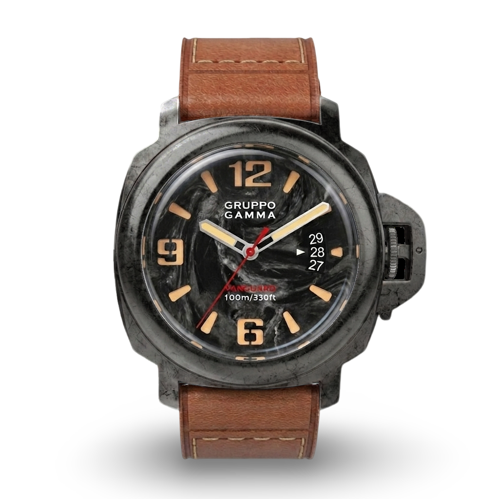 VANGUARD Aged Steel w/ Date – Luminous Forged Carbon Dial