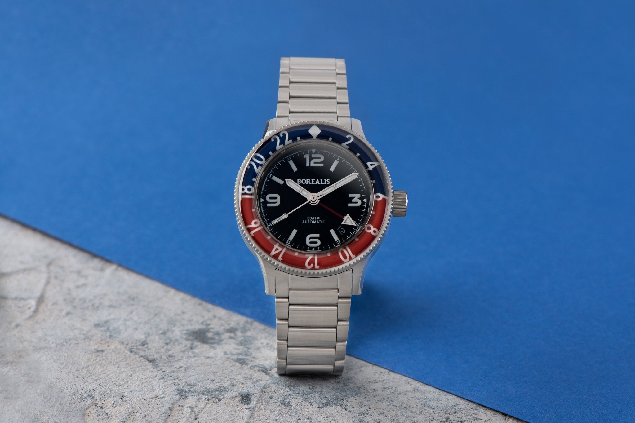 Borealis Sea Storm MK2 GMT Version AA Pepsi Bezel Date