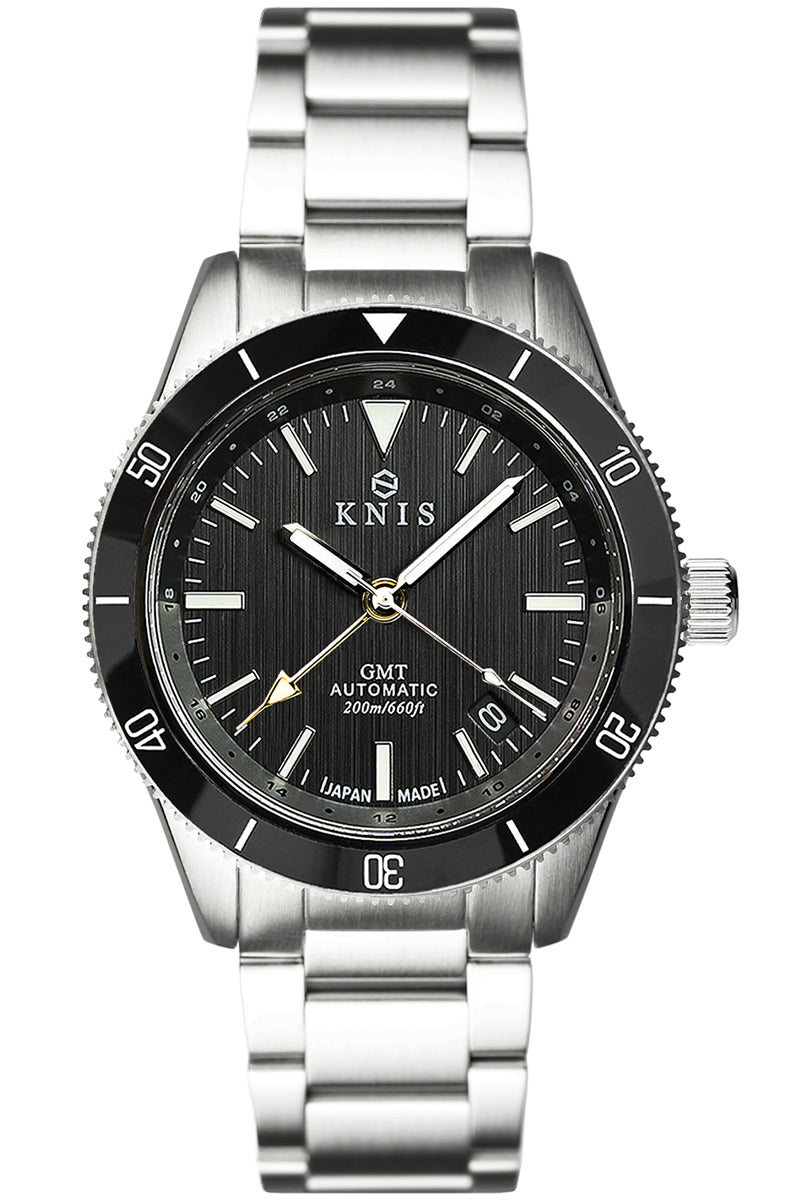 KNIS GMT Automatic Divers Watch Black / Stainless Steel Bracelet (KN007-BK) 