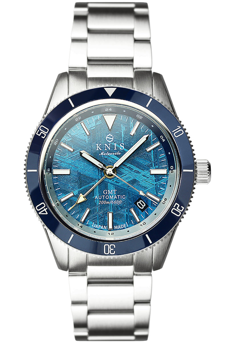 KNIS Meteorite GMT Automatic Divers Watch Blue / Stainless Steel Bracelet (KN007-MTBL) 