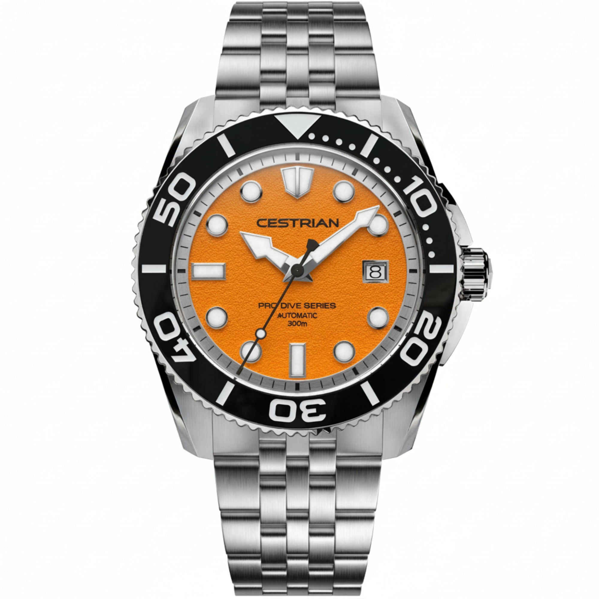 Cestrian Pro Dive Series 42mm Orange Dial Steel Bracelet Automatic 300m Men's Watch