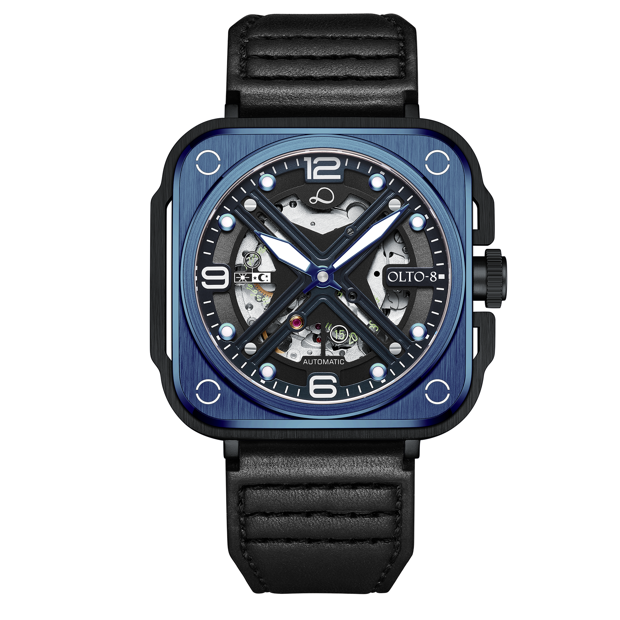 OLTO-8 IRON-X Square Skeleton Automatic Watch Blue