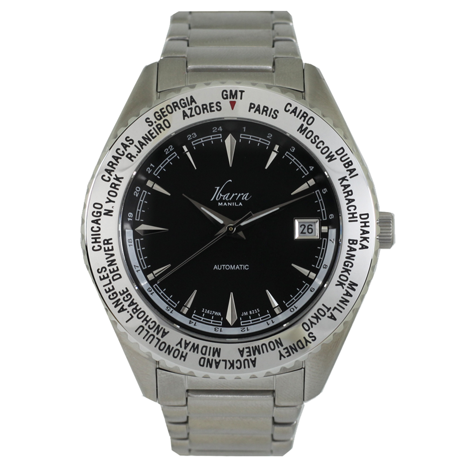 Salvador 40MM World Timer Automatic Steel Dress Watch (Black Dial)
