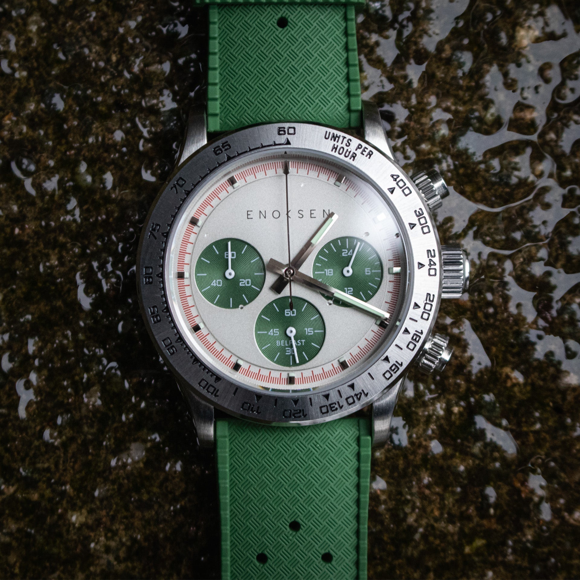 KRONO E08/A ◇ Meca-Quartz Chronograph - 39mm - Cool Grey/Green Steel