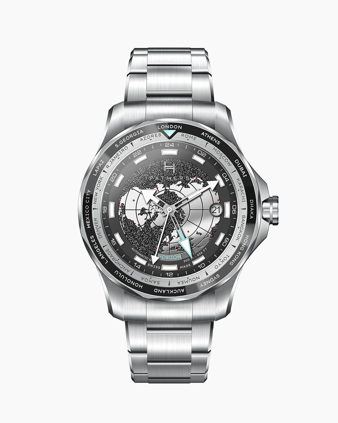 Fathers Globetrotter Black – Orologio GMT Automatico Swiss Made – Nero 40 mm