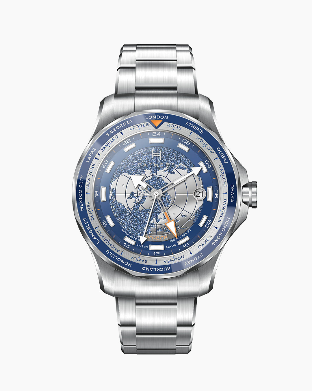 Fathers Globetrotter Blue – Orologio GMT Automatico Swiss Made – Blu 40 mm