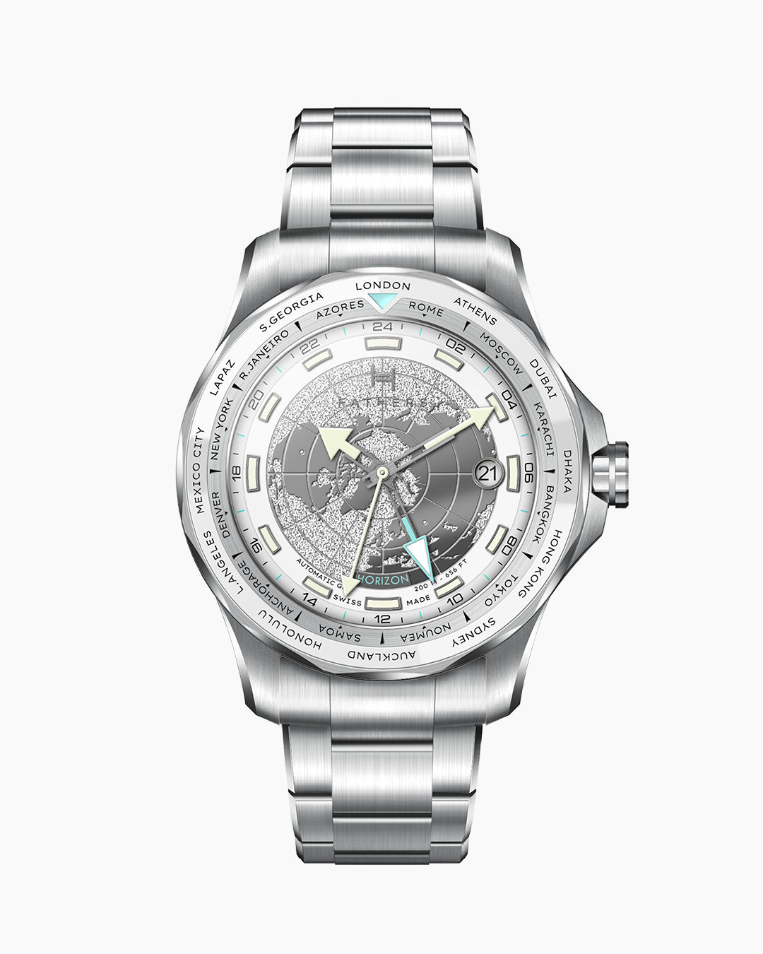 Fathers Globetrotter White – Orologio GMT Automatico Swiss Made – Bianco 40 mm