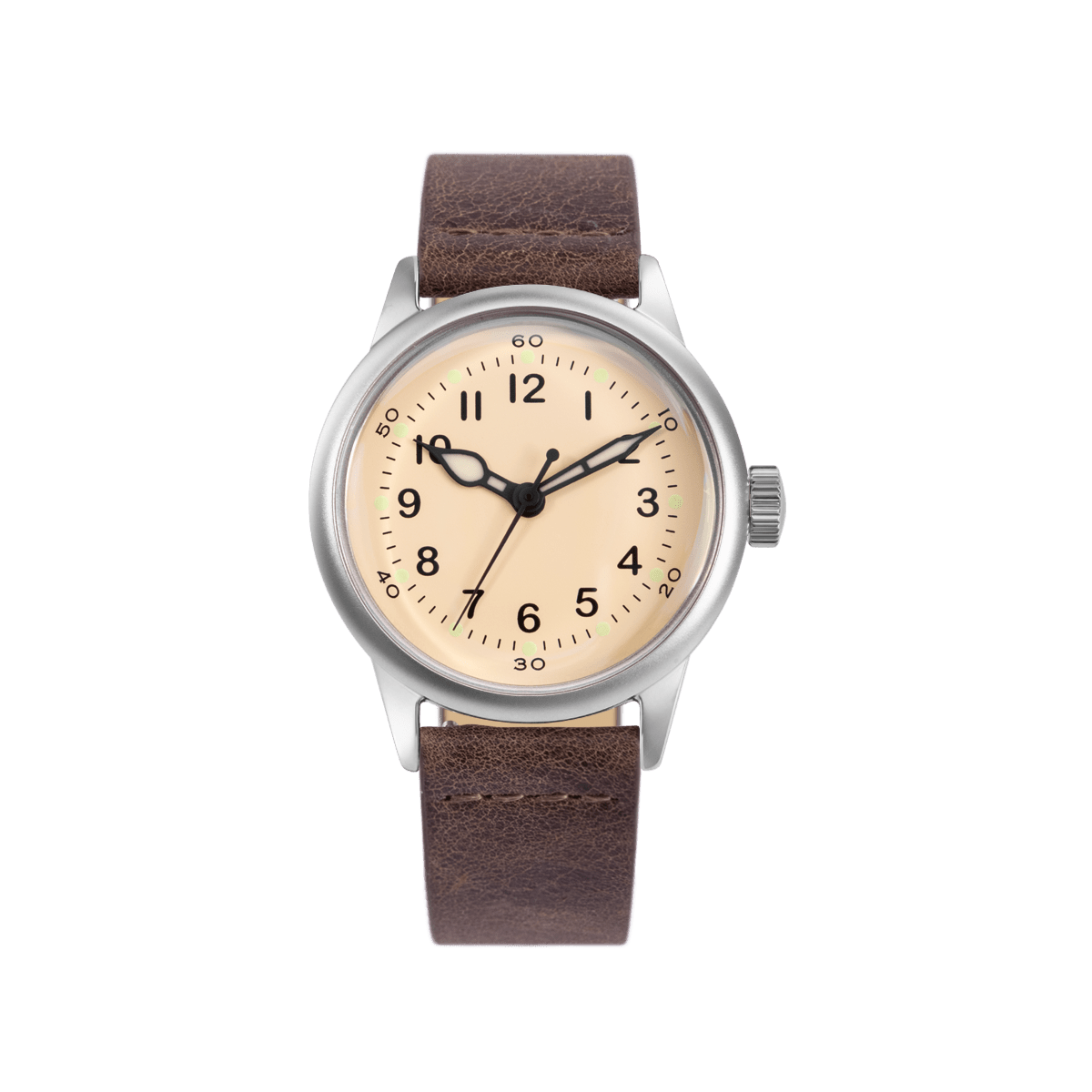 Service Watch White - Brown Leather