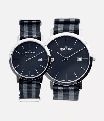 #91 | Black Dial With Black & Grey Nato Strap - Matching Couple Watches Gift Set