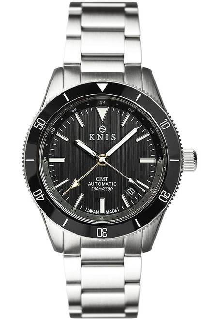KNIS GMT Automatic Divers Watch Black / Stainless Steel Bracelet (KN007-BK)