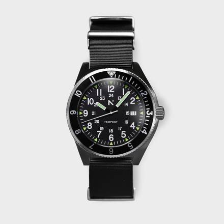 'Tempest' Quartz Navigator Watch (40mm) | Pitch Black NATO