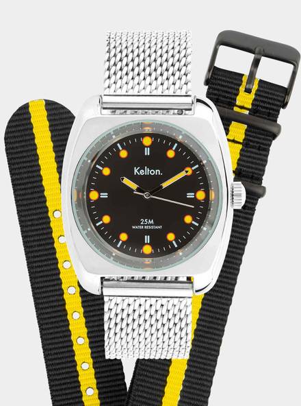 Coffret Montre RC2 Noir-Jaune Mesh + Bracelet Nato offert