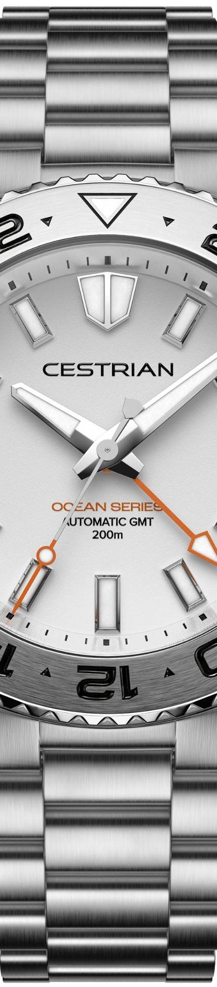 Cestrian Ocean Series GMT 42mm Silver White Dial Steel Bracelet Automatic Men's Watch