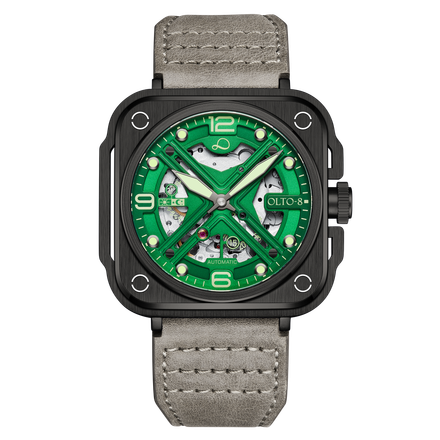 OLTO-8 IRON-X Square Skeleton Automatic Watch Green