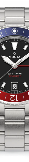 Monta Skyquest, Black Dial, Blue/Red Aluminum Bezel