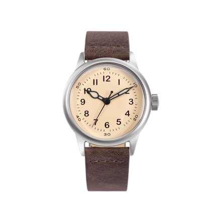 Service Watch White - Brown Leather