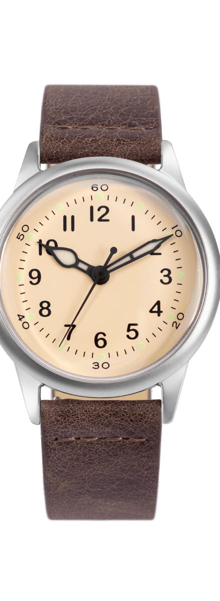 Service Watch White - Brown Leather